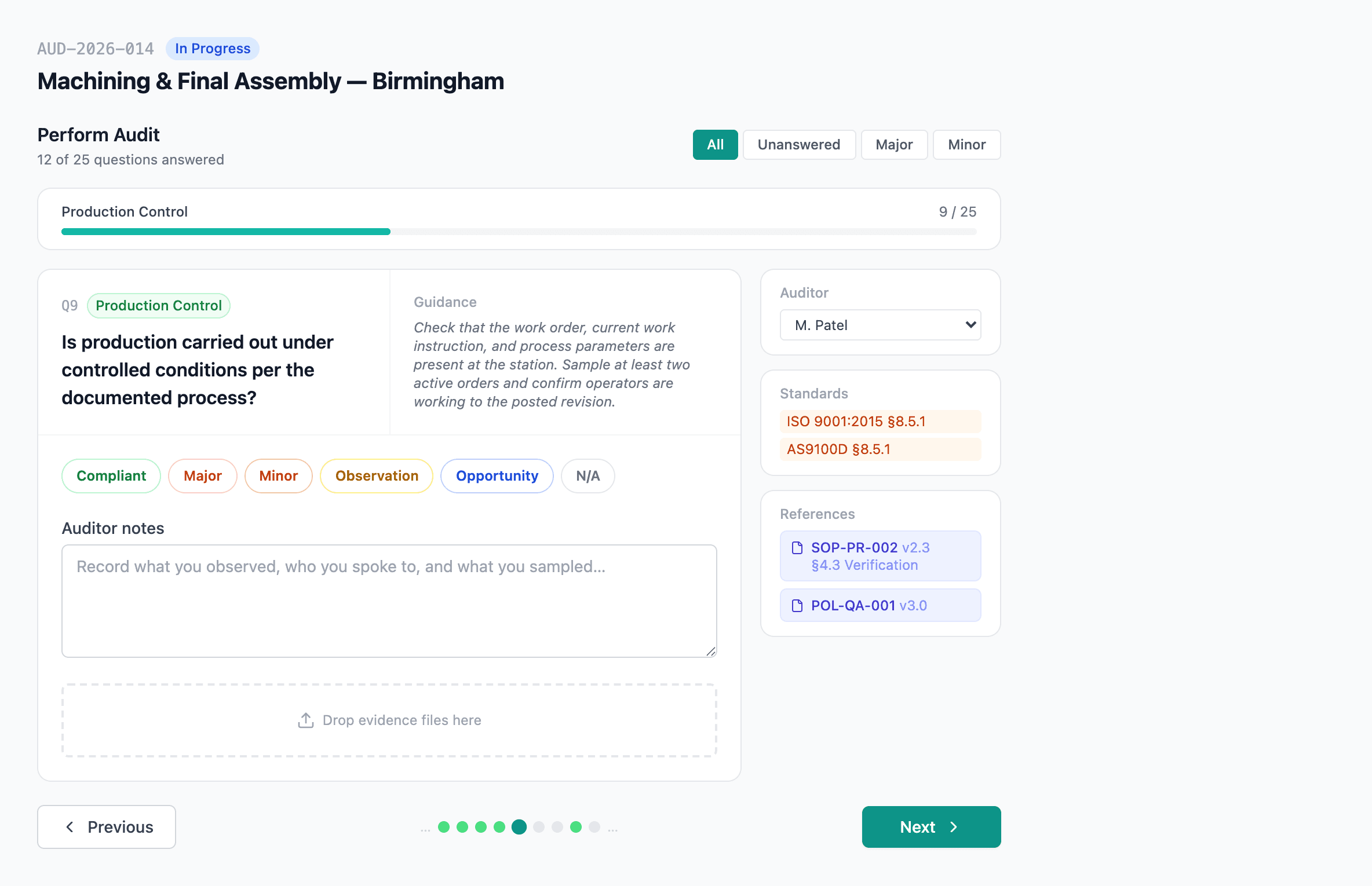 The Perform tab with the question list, filters, and the active question detail panel